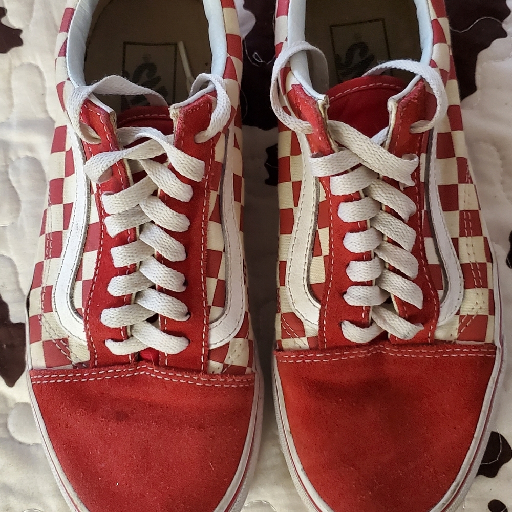 Womens red checkered Van's